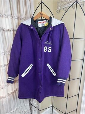Vintage Holloway Purple Wool Letterman Coat White Trim Middletown Middies Ohio